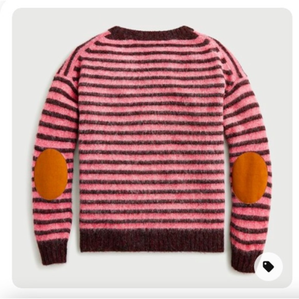 J Crew Wool Pink & Brown Stripped Elbow Patch Preppy Sweater L